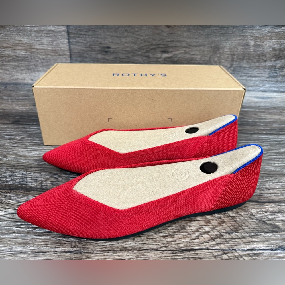 Rothy's Pointy Toe Flat BRIGHT RED NEW SZ‎ 8 #2